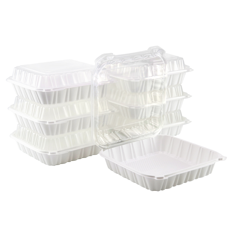 59oz.Dual Color Hinged Lid Plastic Container 9.2x9.5x3inches-100/case PLM993-1P White Base&Clear Lid