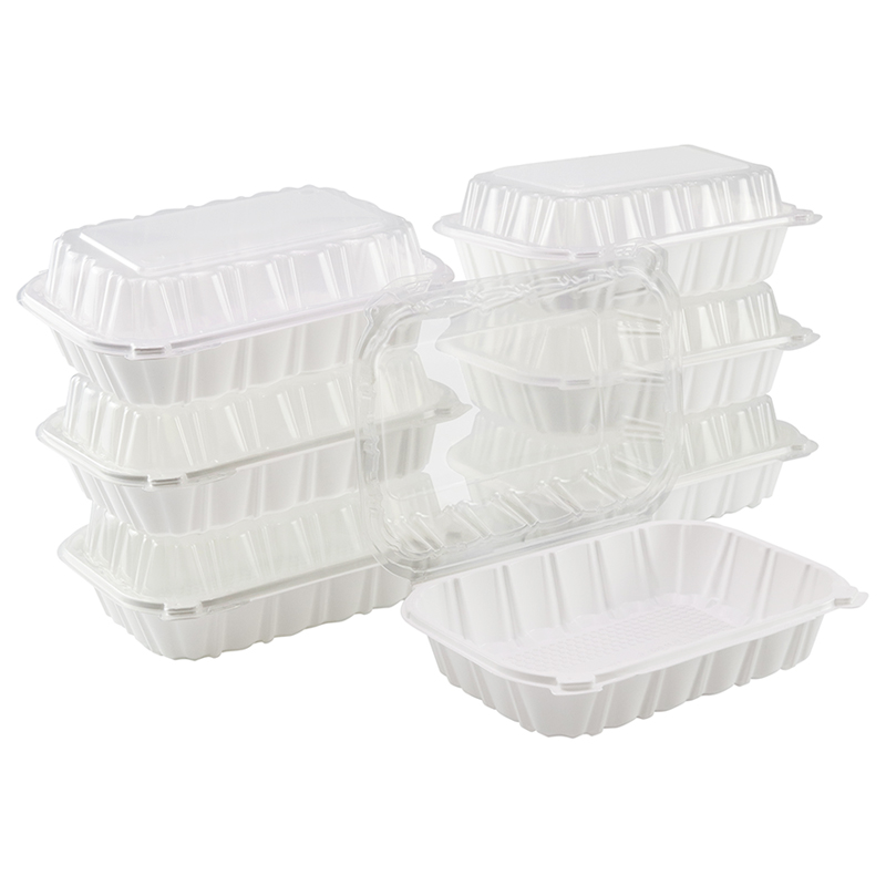 39oz.Dual Color Hinged Lid Plastic Container 9.1x7x3inches-100/case PLM963-1C White Base&Clear Lid