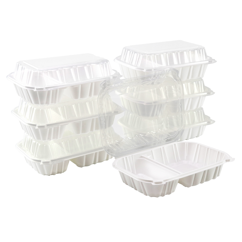 29oz.Dual Color Hinged Lid Plastic Container 9.1x7x3inches-100/case PLM963-2P  White Base&Clear Lid