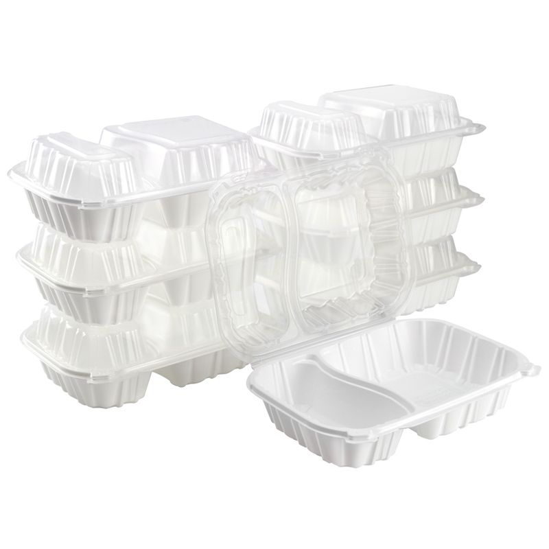 35oz.Dual Color Hinged Lid Plastic Container 9.1x7x3inches-100/case PLM963-2C White Base&Clear Lid 