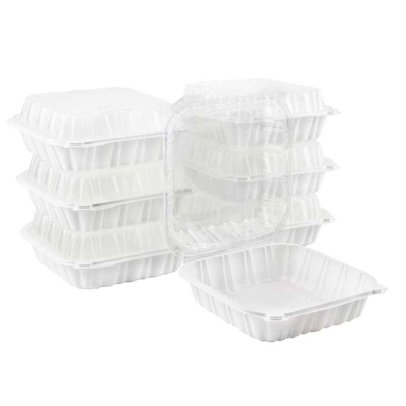 30oz.Dual Color Hinged Lid Plastic Container 8x8.5x3inches-100/case PLM883-3P White Base&Clear Lid