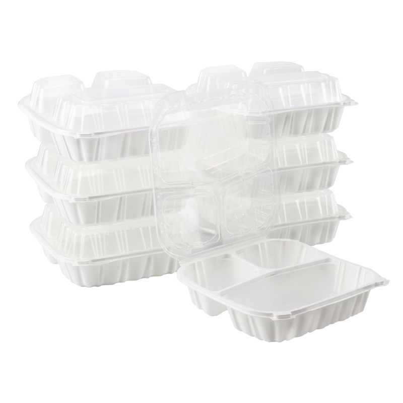 30oz.Dual Color Hinged Lid Plastic Container 8x8.5x3inches-100/case PLM883-3C White Base&Clear Lid