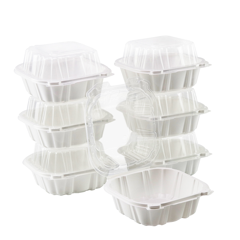 18oz.Dual Color Hinged Lid Plastic Container 5.8x6.2x3inches-250/case PLM663-1P White Base&Clear Lid