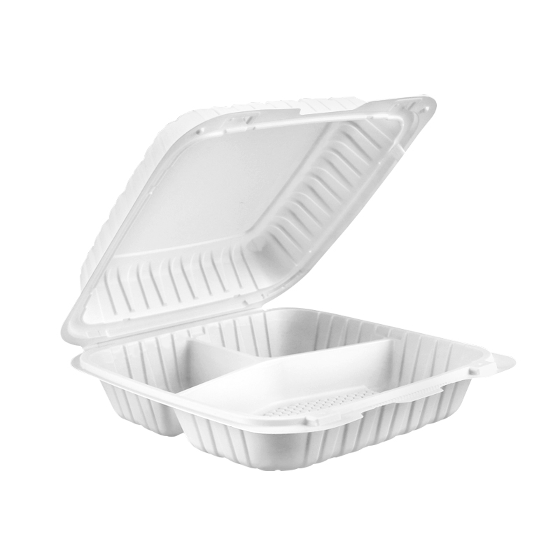 38oz.Mineral Filled PP White Hinge Container 9x9x2.8inches-150/case 993-3P