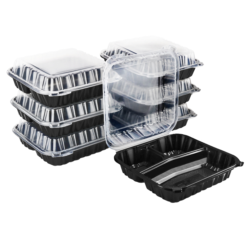 43oz.Dual Color Hinged Lid Plastic Container 9.2x9.5x3inches-100/case PLM993-3P