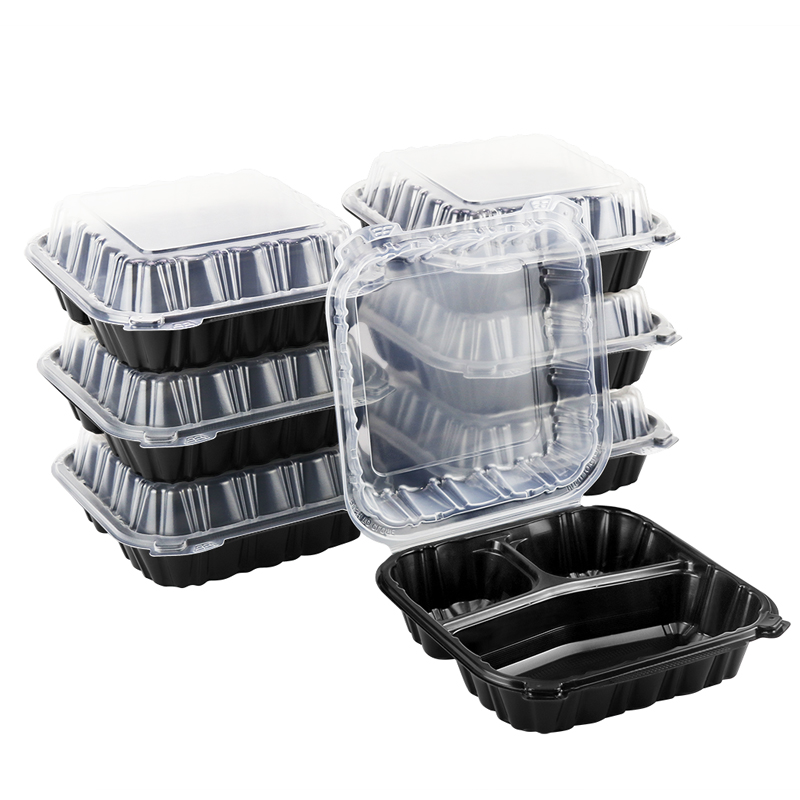 30oz.Dual Color Hinged Lid Plastic Container 8x8.5x3inches-100/case PLM883-3P