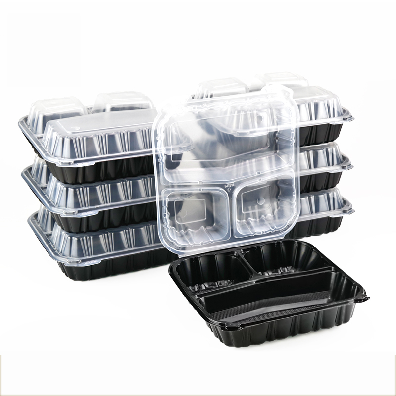 43oz.Dual Color Hinged Lid Plastic Container 9.2x9.5x3inches-100/case PLM993-3C